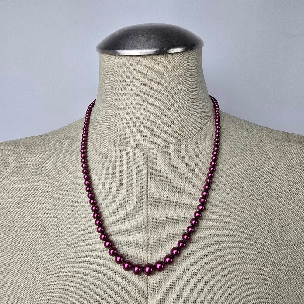 Vintage Purple Glass Faux Pearl Hand Knotted Necklace